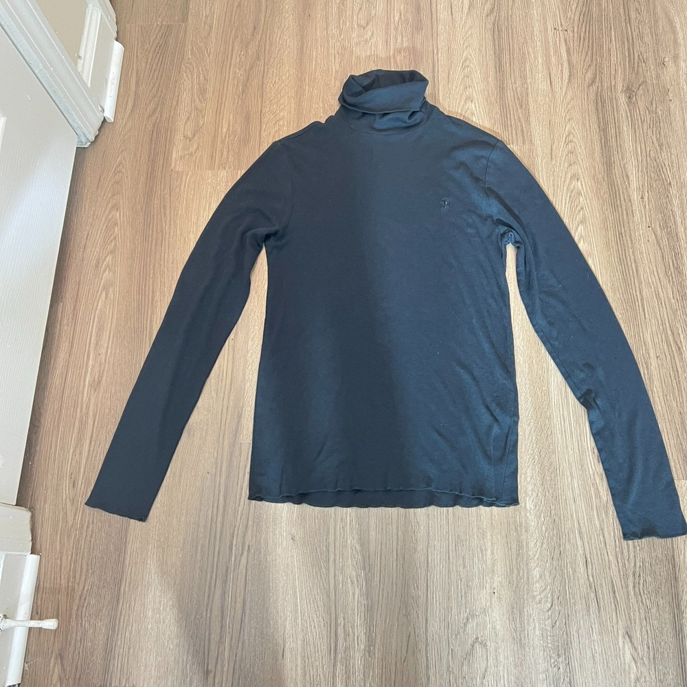 Ralph Lauren Sport Womens XL Black Turtleneck Long Sleeve Capsule Logo Top